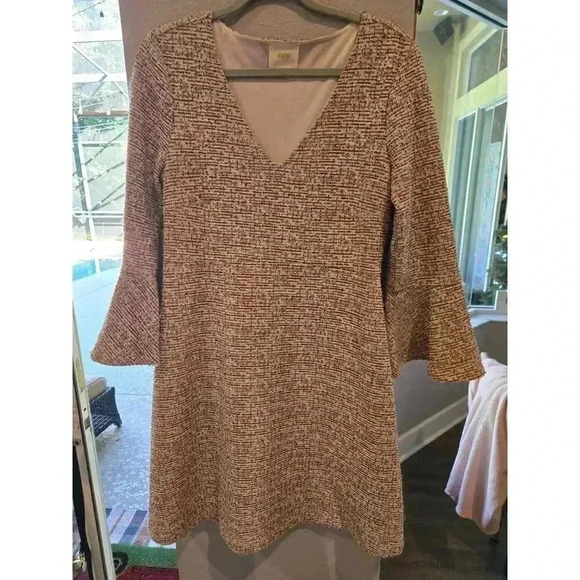 Maeve Women's Fit & Flare Tweed Dress M Pink Multi Knee Length Business Boho - Picture 1 of 10